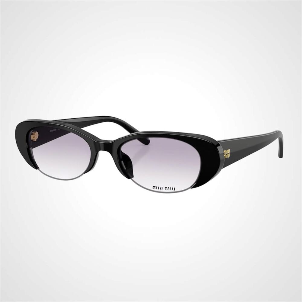 MIU MIU Sunglasses Black Oval Clear Gradient Gray Lens Authentic